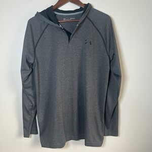 Under Armour Hoodie Mens Medium Grey Heathered Henley Snap Long Sleeve Loose Fit